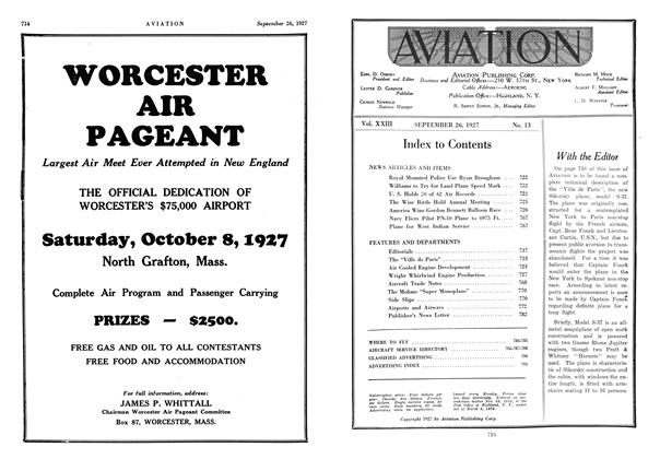 With the Editor, Page: 715 - SEPTEMBER 26, 1927 | Aviation Week