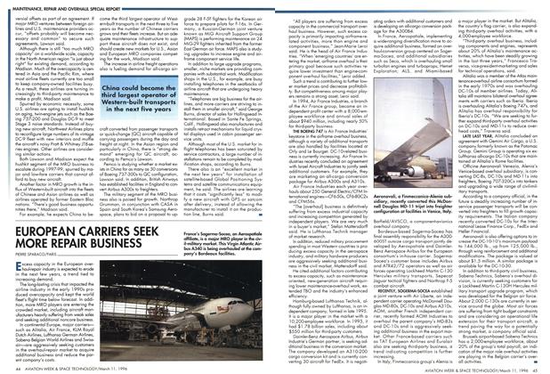 EUROPEAN CARRIERS SEEK MORE REPAIR BUSINESS, Page: 44 - MARCH 11, 1996 | Aviation Week