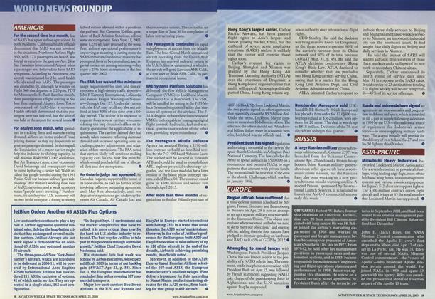 Sars May Delay Cathay Pacific's Use of Rights to China, Page: 19 - APRIL 28, 2003 | Aviation Week