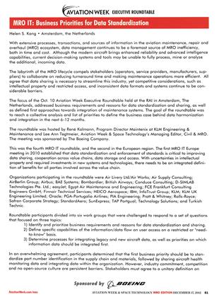 MRO IT: Business Priorities for Data Standardization, Page: S1 - DECEMBER 17, 2012 | Aviation Week